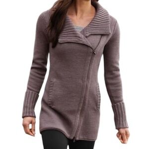 Athleta Grey "Chill Factor" Long Asymmetrical Zip Wool Blend Sweater XS